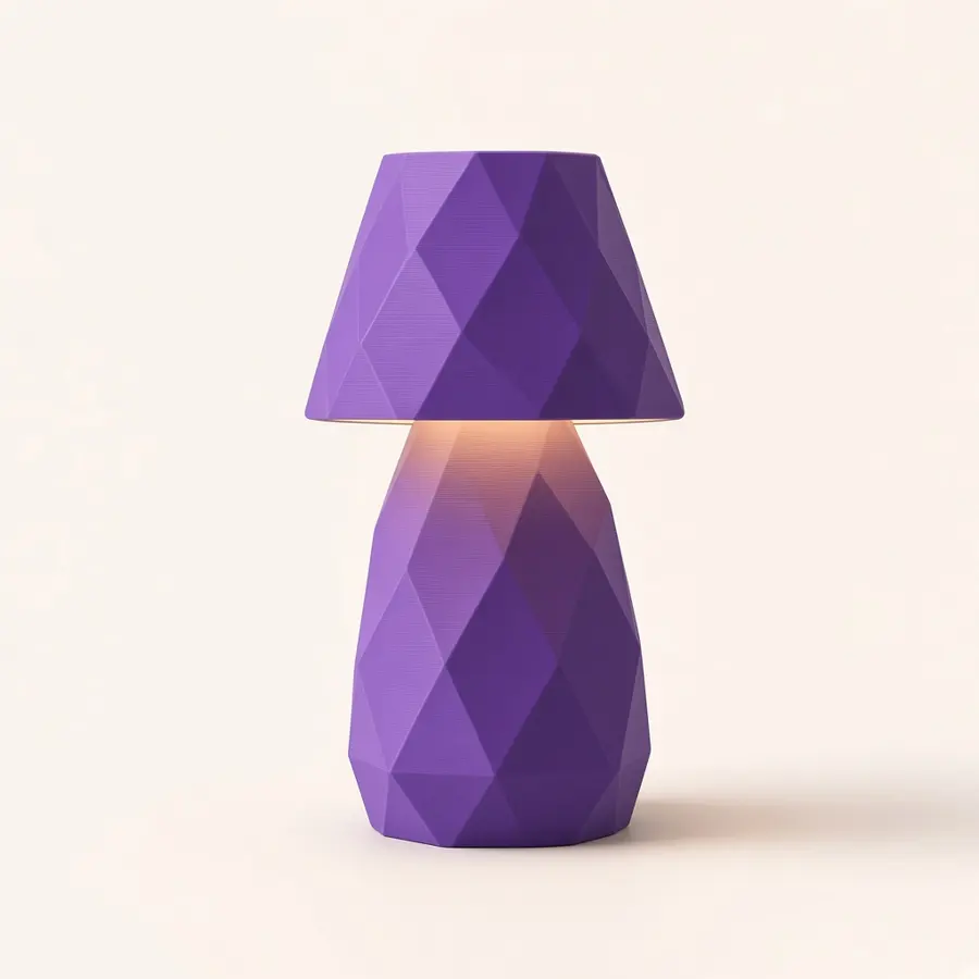 Luminária de mesa geométrica em roxo