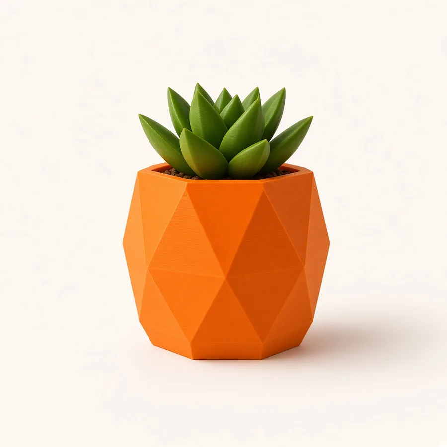 Vaso geométrico laranja com suculenta